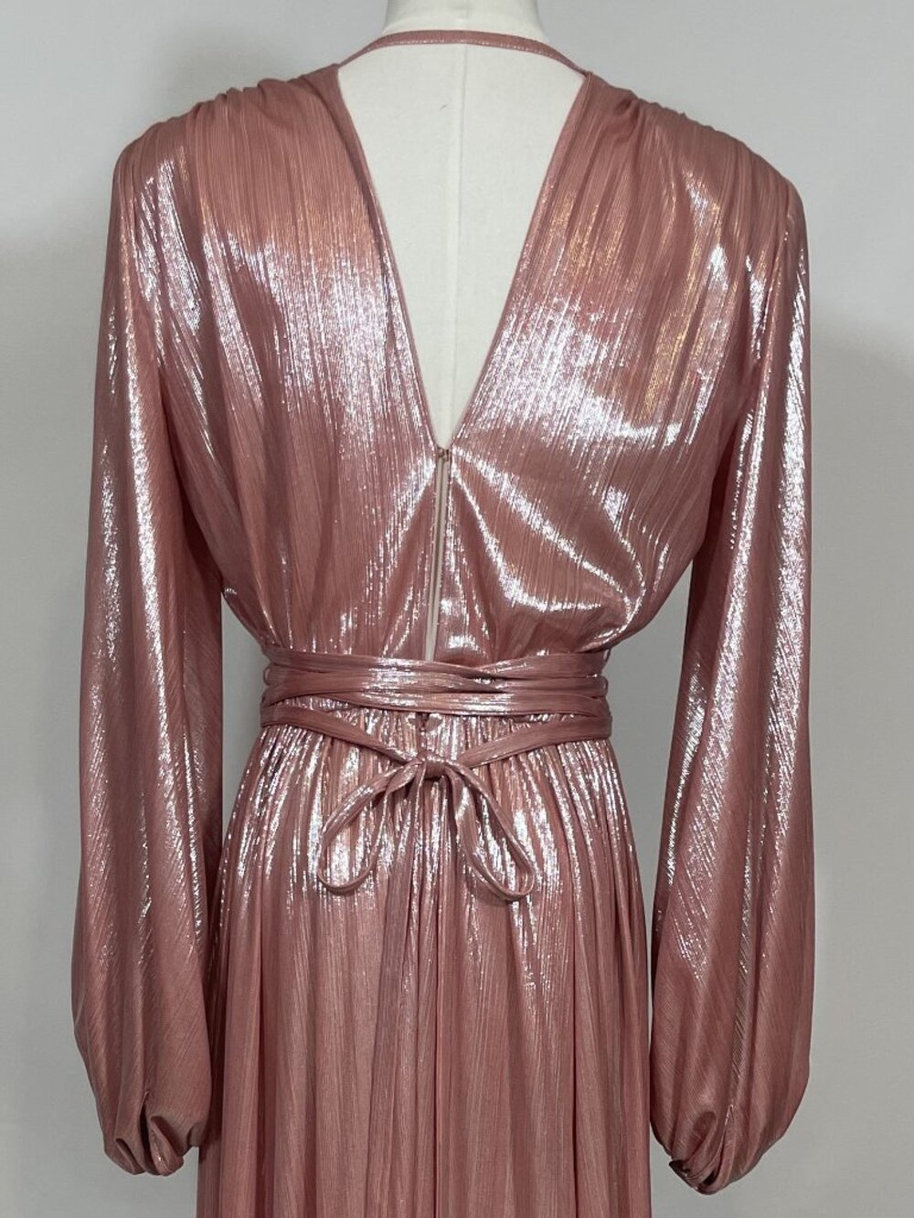Bronx and Banco Zoe Pink Blush Metallic Lame Maxi Gown Evening Dress Size S - Picture 7 of 10